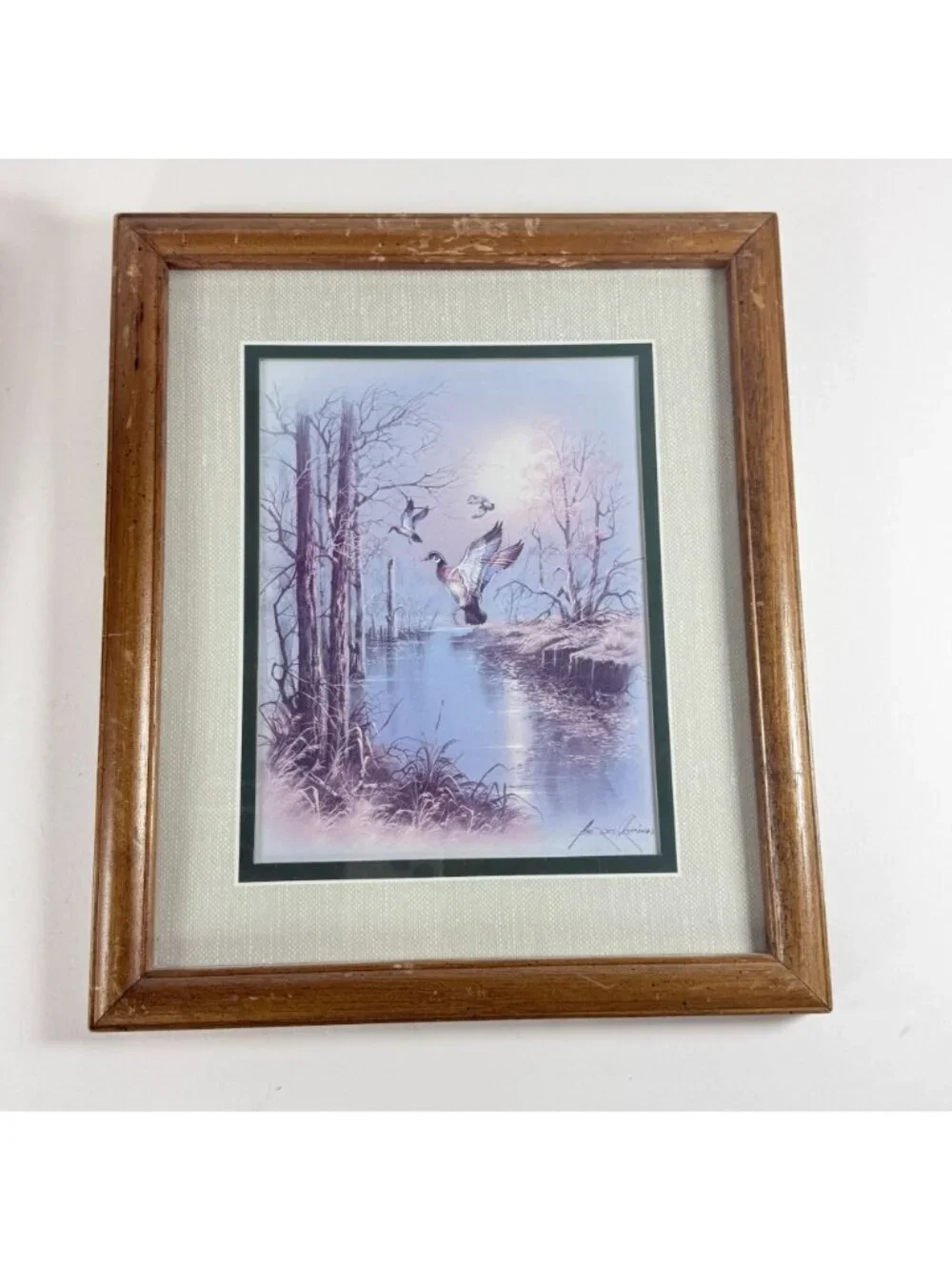 Vintage Andres Orpinas Prints Flying Ducks Double Matted Framed Signed 13 x 11